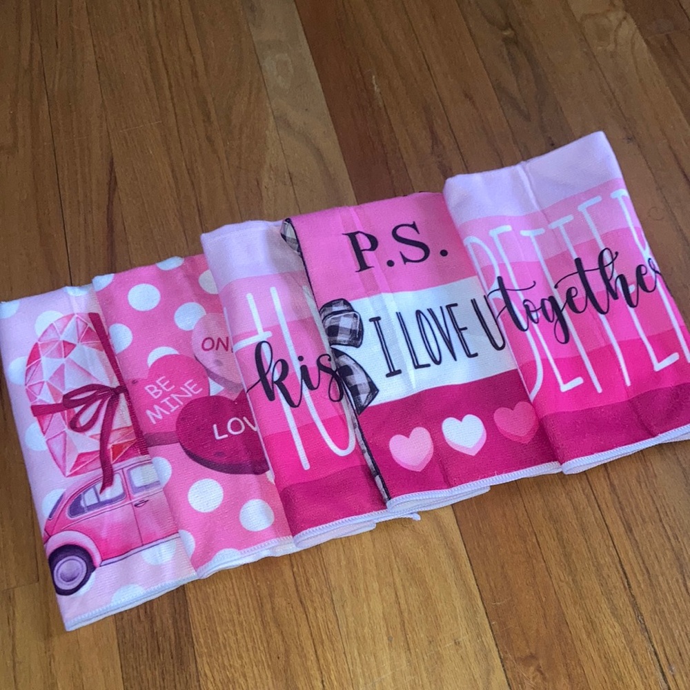 Pink Love Assorted Microfiber Kitchen Bath 14 x 21 Hand Towels Set of 5 New